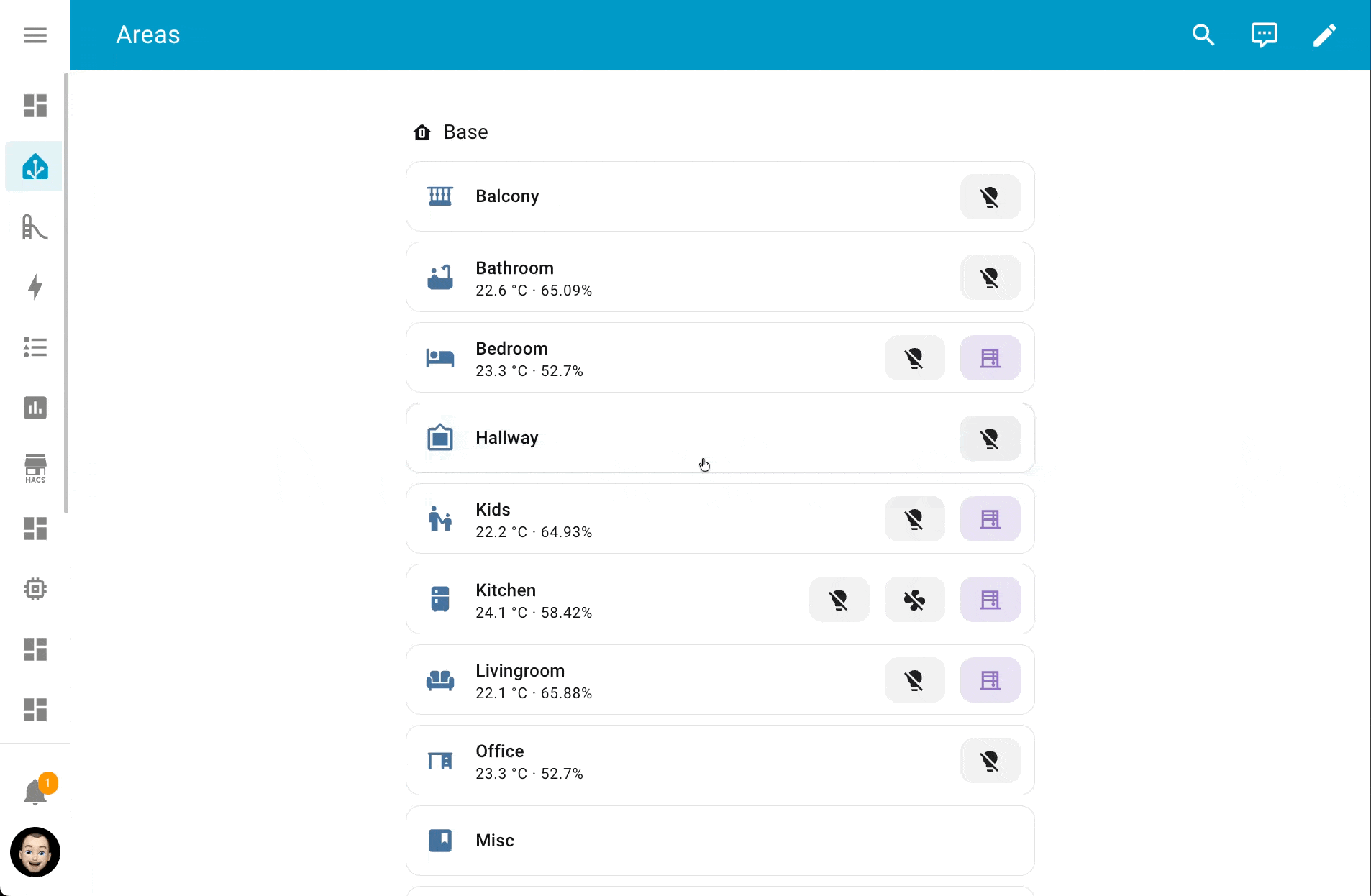 Screen recording showing the area dashboard editor with options to display camera feeds, images, or icons in area cards