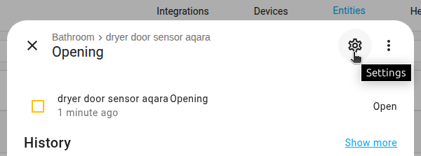 Entity dialog box with cog icon.