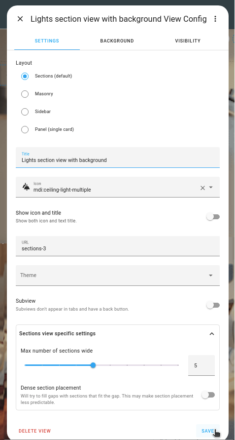 The create new view configuration dialog