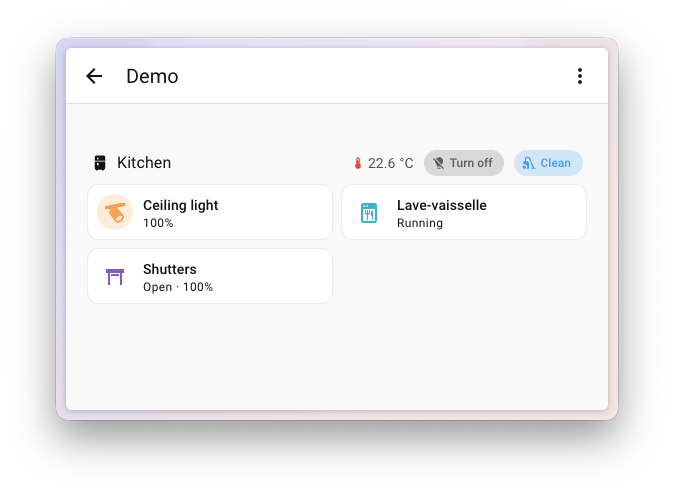 Screenshot of a heading card with button badges for quick actions.