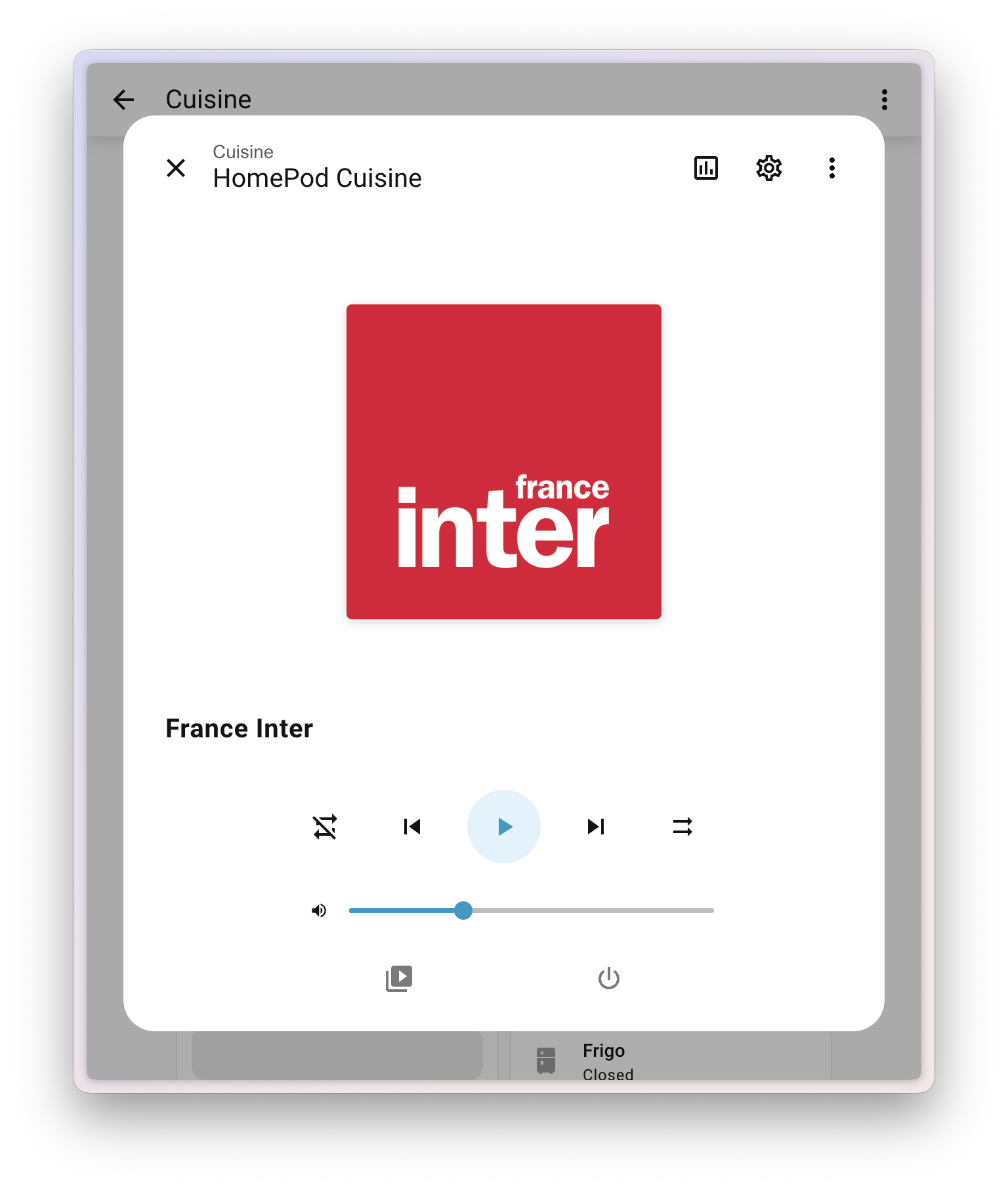 Screenshot showing the new more information dialog when you click on a media player entity. It now features album art and great controls over your media player.