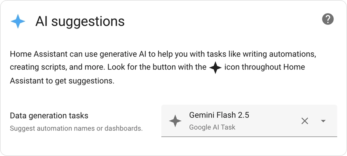 The AI Suggestions setting within Home Assistant